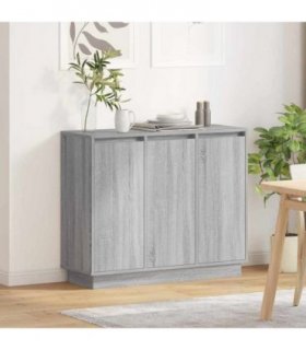 vidaXL LED Sideboard Grey Sonoma 90 x 32 x 75 cm Engineered Wood