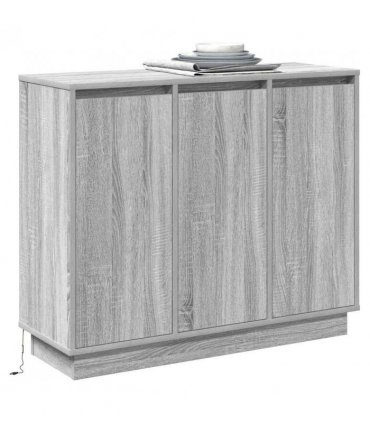 vidaXL LED Sideboard Grey Sonoma 90 x 32 x 75 cm Engineered Wood