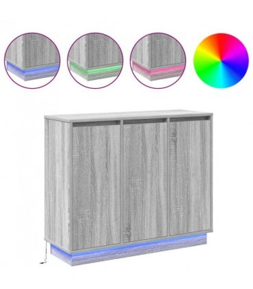 vidaXL LED Sideboard Grey Sonoma 90 x 32 x 75 cm Engineered Wood