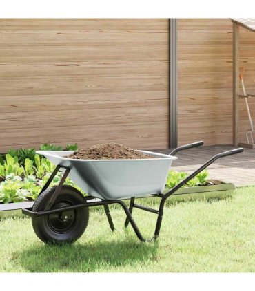 vidaXL Wheelbarrow Silver and Black 141 x 60 x 57 cm Steel — Model: Single wheel/deep tub