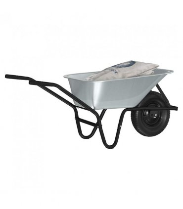 vidaXL Wheelbarrow Silver and Black 141 x 60 x 57 cm Steel — Model: Single wheel/deep tub