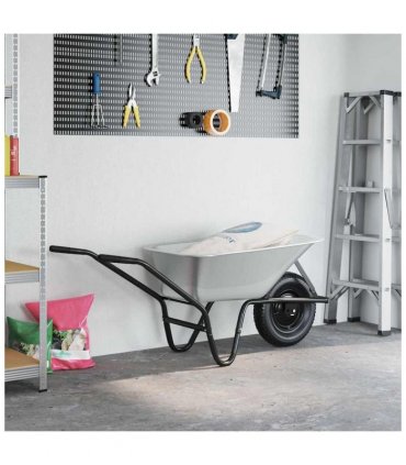 vidaXL Wheelbarrow Silver and Black 141 x 60 x 57 cm Steel — Model: Single wheel/deep tub