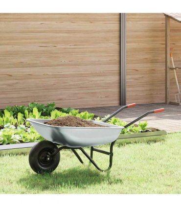 vidaXL Wheelbarrow Silver and Black 133 x 62.5 x 58 cm Steel — Model: Single wheel/shallow tub