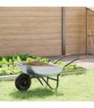 vidaXL Wheelbarrow Silver and Black 133 x 62.5 x 58 cm Steel — Model: Single wheel/shallow tub