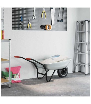 vidaXL Wheelbarrow Silver and Black 133 x 62.5 x 58 cm Steel — Model: Single wheel/shallow tub