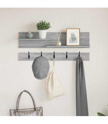 vidaXL Wall-Mounted Coat Rack with Shelf Grey Sonoma 90 x 15 x 36 cm