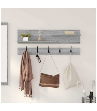 vidaXL Wall-Mounted Coat Rack with Shelf Grey Sonoma 90 x 15 x 36 cm