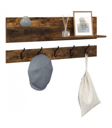 vidaXL Wall-Mounted Coat Rack with Shelf Smoked Oak 90 x 15 x 36 cm