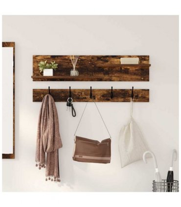 vidaXL Wall-Mounted Coat Rack with Shelf Smoked Oak 90 x 15 x 36 cm