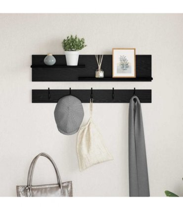 vidaXL Wall-Mounted Coat Rack with Shelf Black Oak 90 x 15 x 36 cm