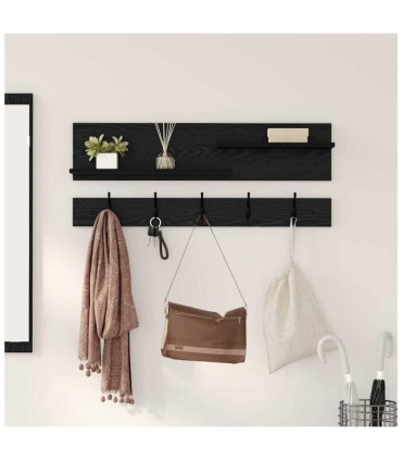 vidaXL Wall-Mounted Coat Rack with Shelf Black Oak 90 x 15 x 36 cm