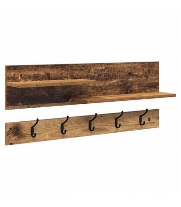 vidaXL Wall-Mounted Coat Rack Old Wood 90 x 15 x 36 cm Engineered wood
