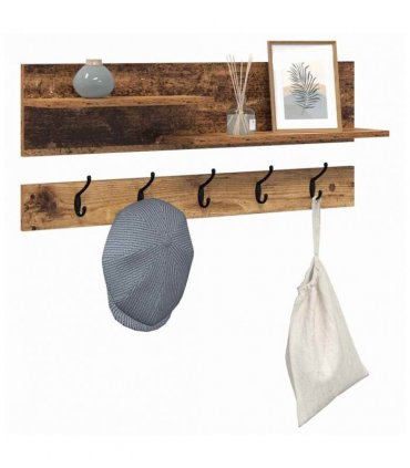 vidaXL Wall-Mounted Coat Rack Old Wood 90 x 15 x 36 cm Engineered wood