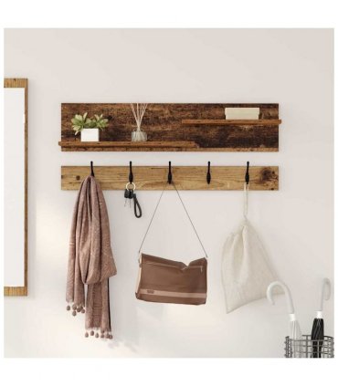 vidaXL Wall-Mounted Coat Rack Old Wood 90 x 15 x 36 cm Engineered wood