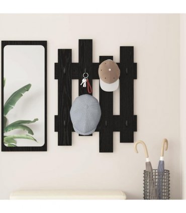 vidaXL Wall-Mounted Coat Rack Black Oak 60 x 3 x 82 cm Engineered wood