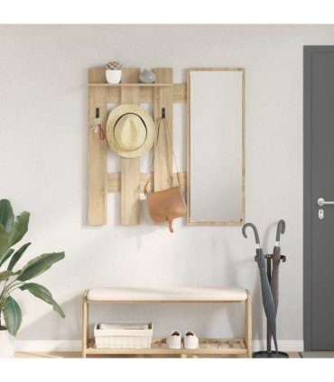 vidaXL Wall-Mounted Coat Rack with Mirror Sonoma Oak 100 x 10 x 100 cm