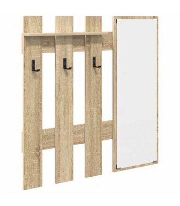 vidaXL Wall-Mounted Coat Rack with Mirror Sonoma Oak 100 x 10 x 100 cm