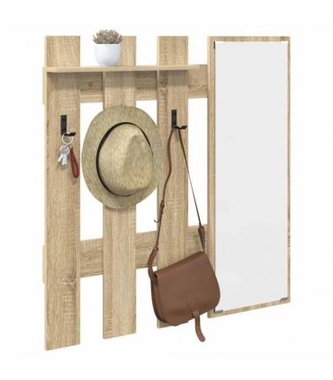 vidaXL Wall-Mounted Coat Rack with Mirror Sonoma Oak 100 x 10 x 100 cm