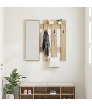 vidaXL Wall-Mounted Coat Rack with Mirror Sonoma Oak 100 x 10 x 100 cm