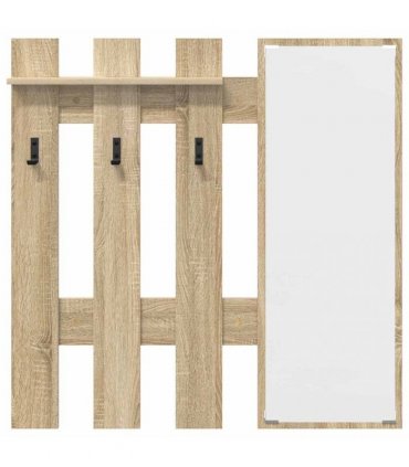 vidaXL Wall-Mounted Coat Rack with Mirror Sonoma Oak 100 x 10 x 100 cm