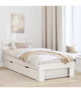 vidaXL Bed Frame with Headboard White 90 x 200 cm Solid Pine Wood — V0672063173
