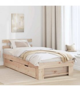 vidaXL Bed Frame with Headboard Natural 90 x 190 cm Solid Pine Wood — Colour: Brown