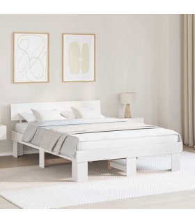 vidaXL Bed Frame with Headboard White 140 x 200 cm Solid Pine Wood — V0672063192