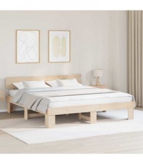 vidaXL Bed Frame with Headboard Natural 180 x 200 cm Solid Pine Wood
