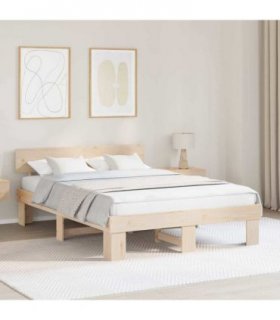 vidaXL Bed Frame with Headboard Natural 150 x 200 cm Solid Pine Wood