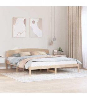 vidaXL Bed Frame with Headboard Natural 200 x 200 cm Solid Pine Wood