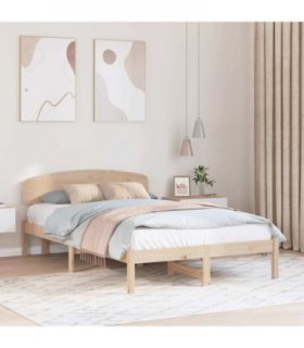 vidaXL Bed Frame with Headboard Natural 135 x 190 cm Solid Pine Wood — V0672063230