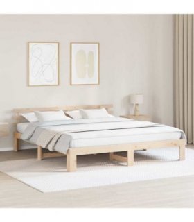 vidaXL Bed Frame with Headboard Natural 200 x 200 cm Solid Pine Wood — V0672063488