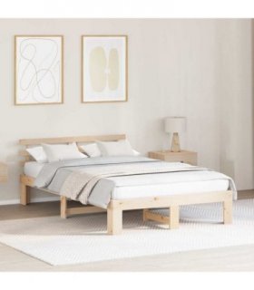 vidaXL Bed Frame with Headboard Natural 140 x 190 cm Solid Pine Wood — V0672063490