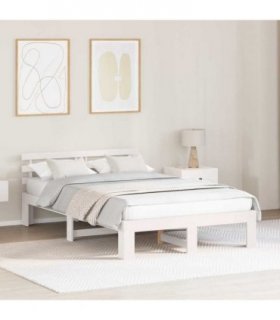 vidaXL Bed Frame with Headboard White 140 x 190 cm Solid Pine Wood — V0672063513