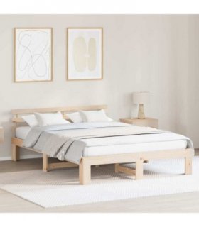 vidaXL Bed Frame with Headboard Natural 140 x 200 cm Solid Pine Wood — V0672063514