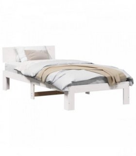 vidaXL Bed Frame with Headboard White 90 x 200 cm Solid Pine Wood — V0672063520