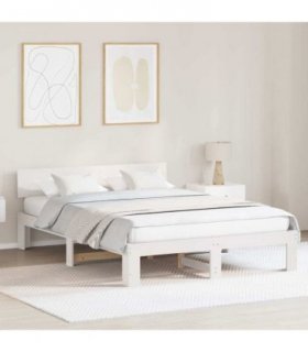 vidaXL Bed Frame with Headboard White 140 x 200 cm Solid Pine Wood — V0672063523