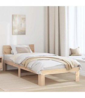 vidaXL Bed Frame with Headboard Natural 90 x 190 cm Solid Pine Wood — V0672063524