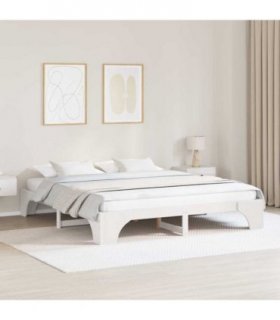 vidaXL Bed Frame White 200 x 200 cm Solid Pine Wood — Size: 200 x 200 cm (30 cm height)