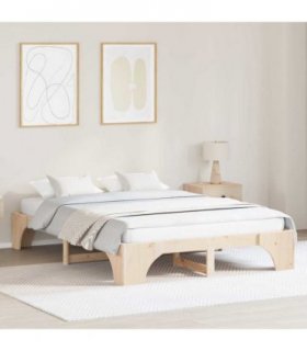 vidaXL Bed Frame Natural 140 x 200 cm Solid Pine Wood — Size: 140 x 200 cm (30 cm height)