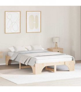 vidaXL Bed Frame Natural 140 x 190 cm Solid Pine Wood — Size: 140 x 190 cm (30 cm height)