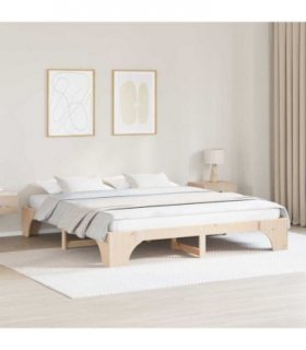 vidaXL Bed Frame Natural 200 x 200 cm Solid Pine Wood — Size: 200 x 200 cm (30 cm height)
