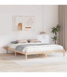 vidaXL Bed Frame Natural 200 x 200 cm Solid Pine Wood — Colour: Brown