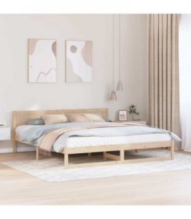 vidaXL Bed Frame with Headboard Natural 200 x 200 cm Solid Pine Wood — V0672063692