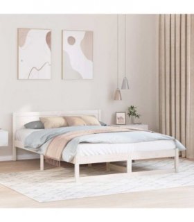 vidaXL Bed Frame with Headboard White 140 x 200 cm Solid Pine Wood — V0672063698