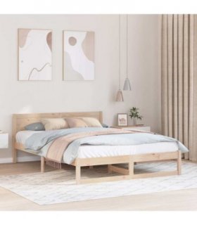 vidaXL Bed Frame with Headboard Natural 140 x 200 cm Solid Pine Wood — V0672063700