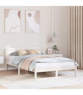 vidaXL Bed Frame with Headboard White 140 x 190 cm Solid Pine Wood — V0672063713