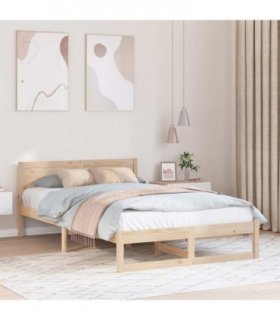 vidaXL Bed Frame with Headboard Natural 140 x 190 cm Solid Pine Wood — V0672063714