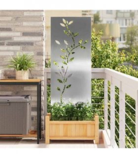 vidaXL Garden Privacy Screen Floral Silver 50 x 140 cm Stainless steel — Size: 50 x 140 cm