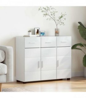 vidaXL Sideboard FLORIN 88.5 x 30.5 x 73 cm High Gloss White — Model: Sideboard with 3 drawers 3 doors
